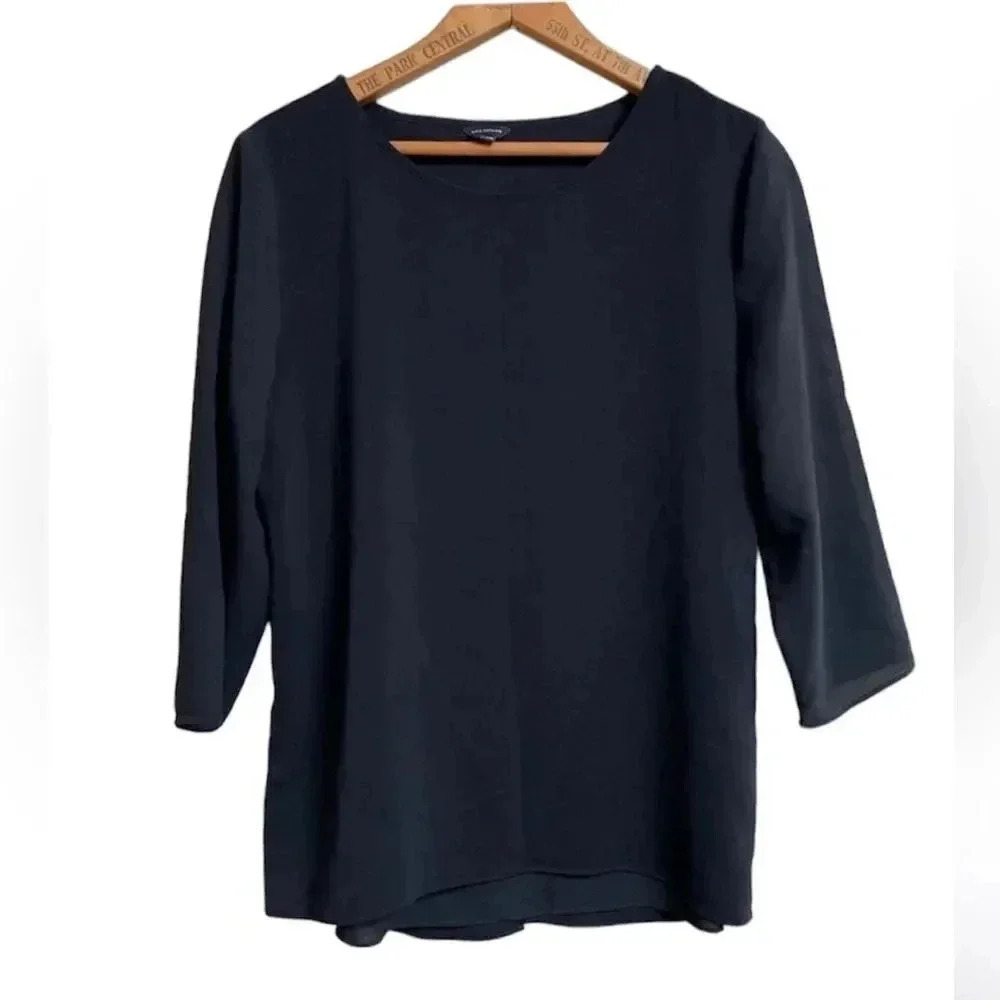Ann Taylor Black Sheer Sleeve Split Back Blouse Small Career Office Workwear Top
